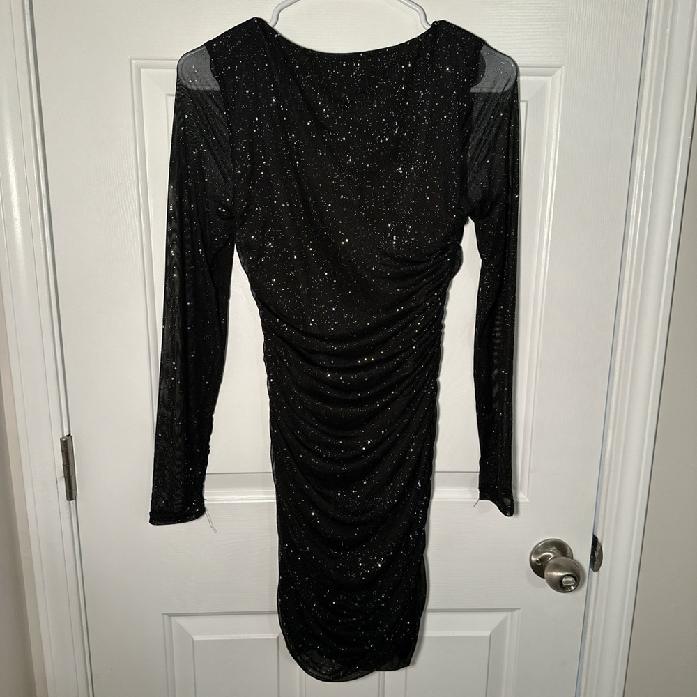 SHEIN Black Bodycon Long Sleeve Cowl Neck Dress